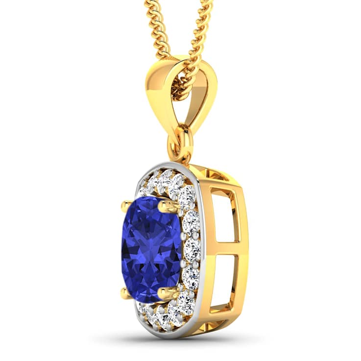 2.10ctw 14K Yellow Gold Tanzanite and White Diamond Pendant with 18 inch
Cable Chain