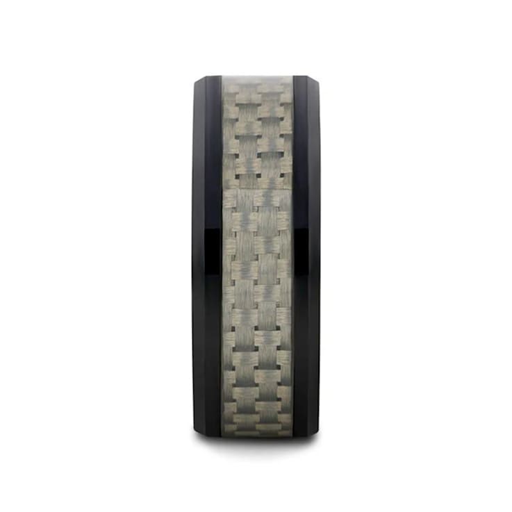 MYSTIQUE Beveled White Carbon Fiber Inlaid Ceramic Ring 8mm