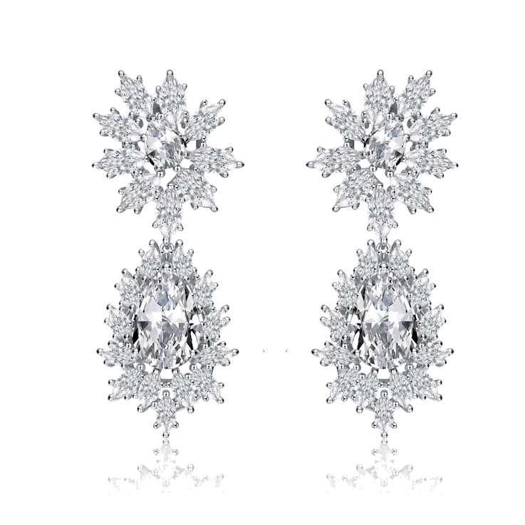 Marquise And Pear Shape CZ Drop Earrings In Sterling Silver