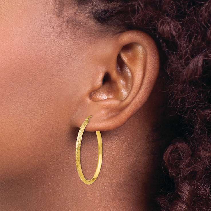 14k Yellow Gold 1 3/8" Knife Edge Diamond-Cut Hoop Earrings