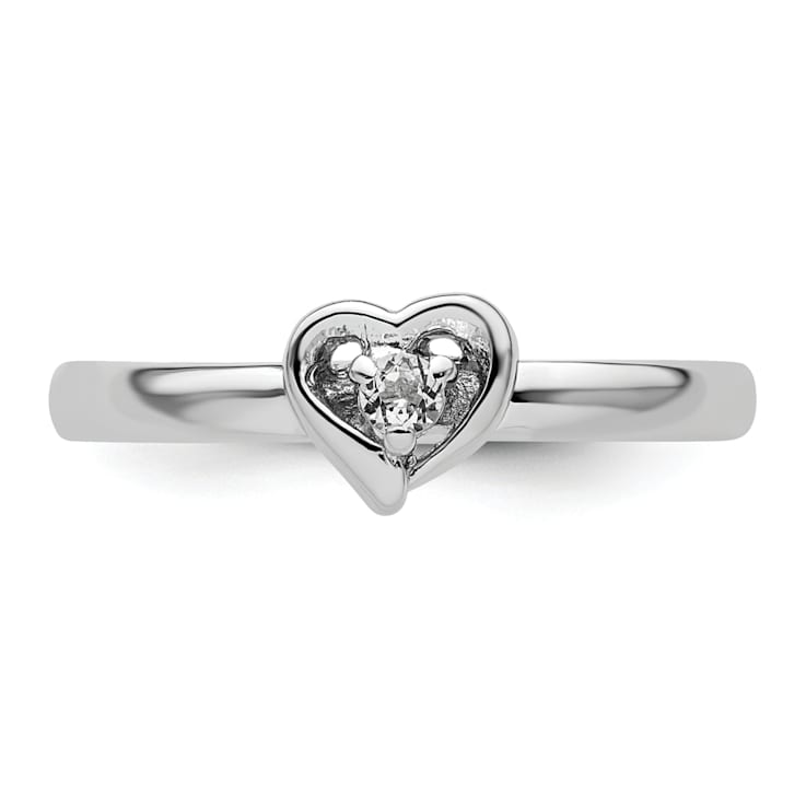 Sterling Silver Stackable Expressions White Topaz Heart Ring 0.08ctw