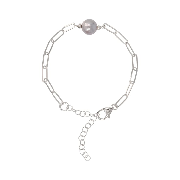Gray Cultured Pearl Paperclip Chain Bracelet in Sterling Silver