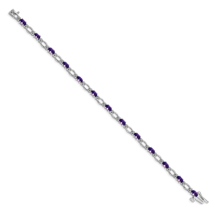 Rhodium Over 14k White Gold Diamond and Amethyst Bracelet