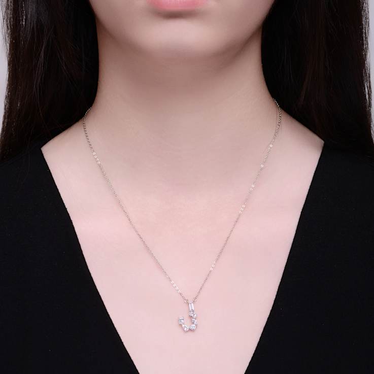 Initial J Mixed Cut CZ Pendant Necklace In Sterling Silver 18 Inch