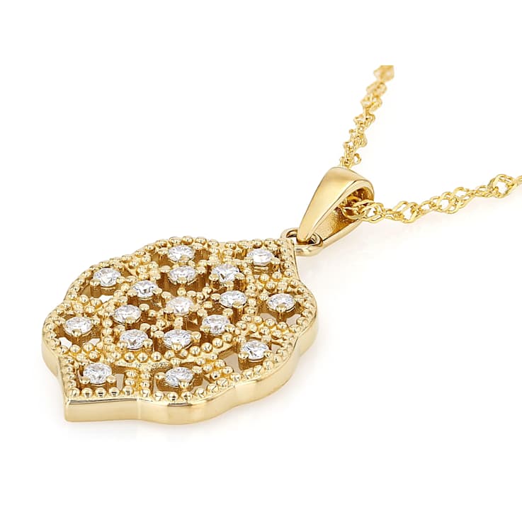 Vintage-Style Moissanite Pendant Necklace In 14K Gold Over Sterling Silver