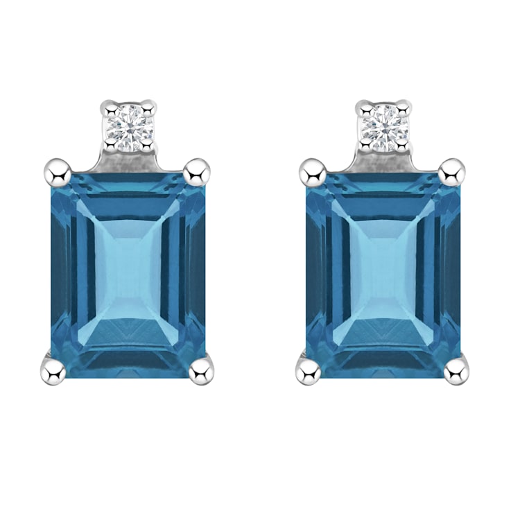 6x4mm Emerald Cut London Blue Topaz with Diamond Accents 14k White Gold
Stud Earrings