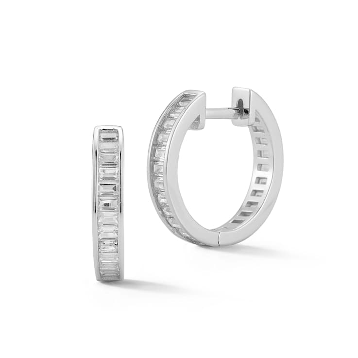 Sterling Statements Rhodium Over Sterling Silver Baguette CZ Hoops