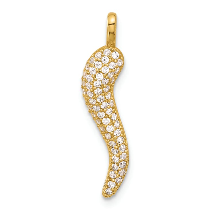 14k Yellow Gold Polished Cubic Zirconia Large Italian Horn Pendant