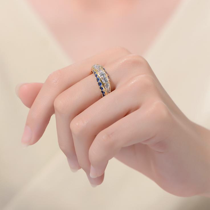 Sapphire Color CZ Cocktail Ring In 14K Gold Over Sterling Silver