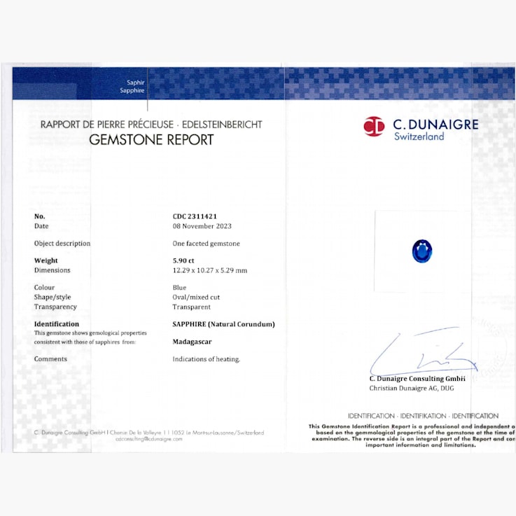 Sapphire 12.29x10.27mm Oval 5.90ct