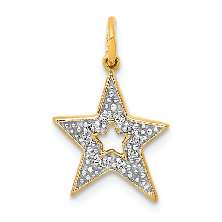 10k Yellow Gold and Rhodium Over 10k Yellow Gold Diamond Star Charm