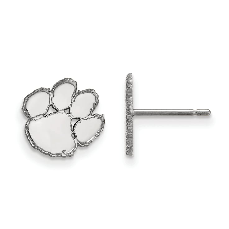 Rhodium Over Sterling Silver  LogoArt Clemson University Extra Small
Post Earrings