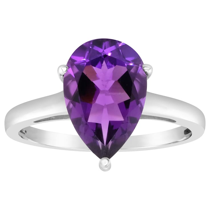 12x8mm Pear Shape Amethyst Rhodium Over Sterling Silver Ring