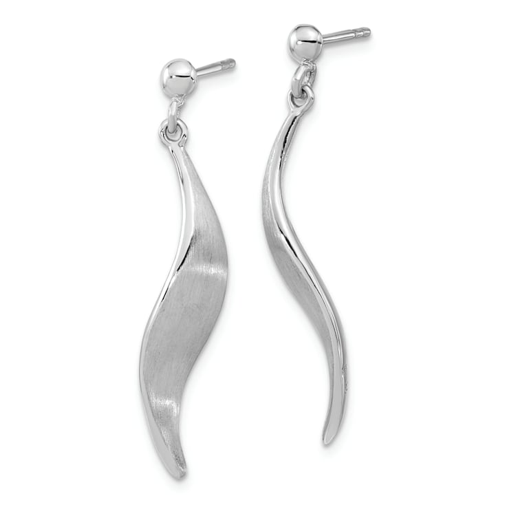 Rhodium Over Sterling Silver Brushed Dangle Post Earrings