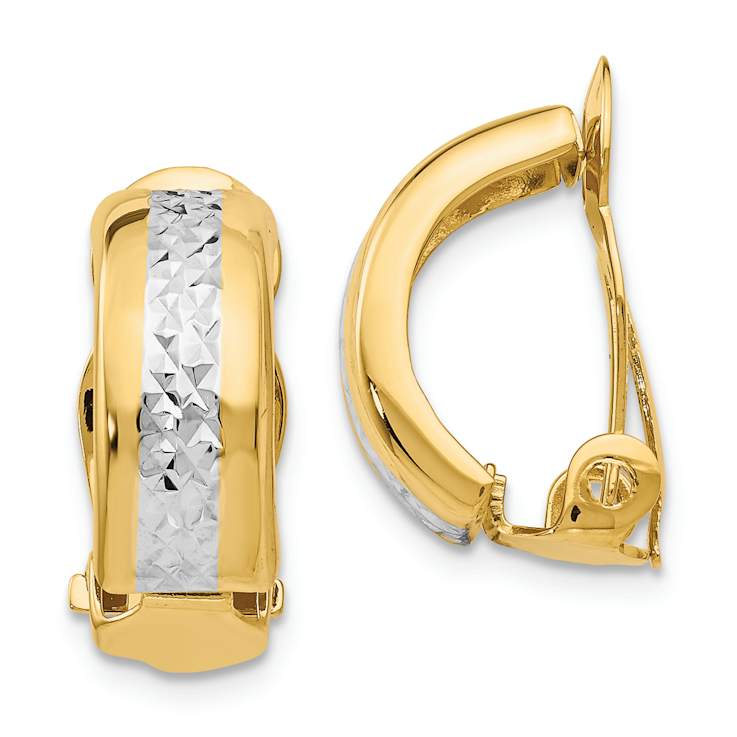 14k Yellow Gold and Rhodium Over 14k Yellow Gold Polished Diamond-Cut
Non-pierced C-Hoop Earrings