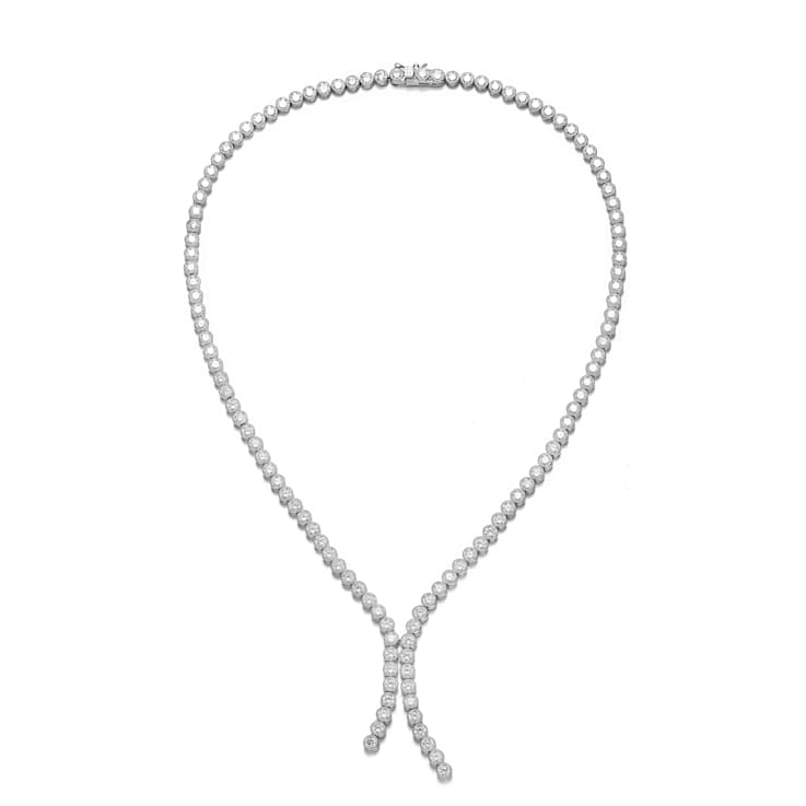 Bezel-Set CZ Tennis Necklace In White Rhodium Over Brass