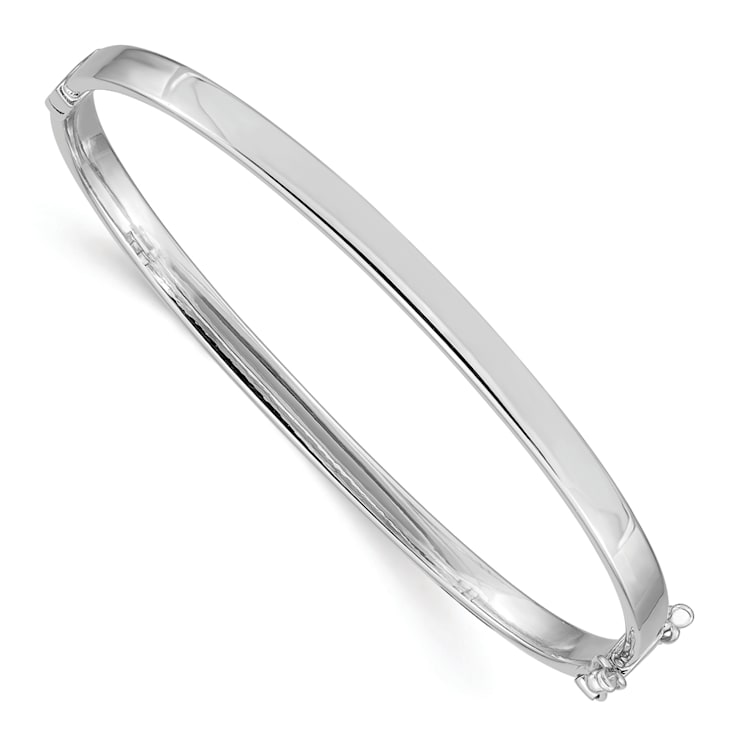 Rhodium Over 14K White Gold 4mm Hinged Bangle