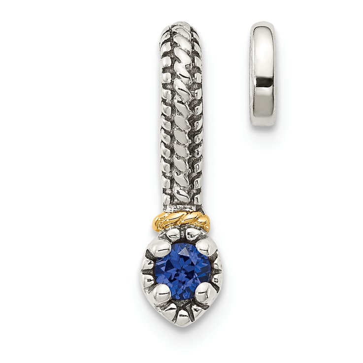 Rhodium Over Sterling Silver Antiqued with 14k Accent Created Sapphire
Chain Slide Pendant
