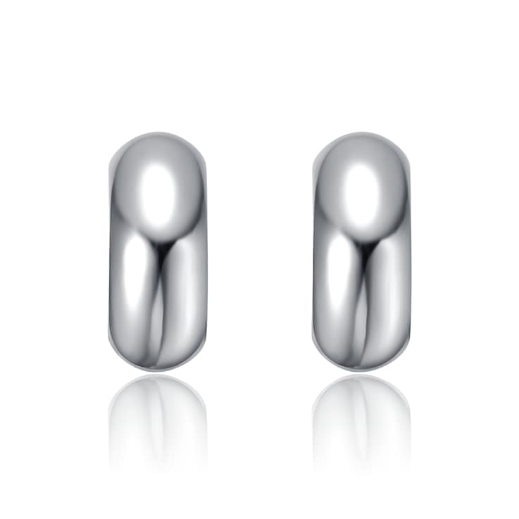 Classic Tubular C-Hoop Earrings In Rhodium Over Brass