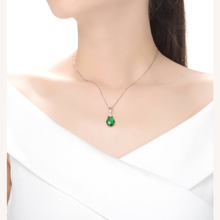 Emerald Color CZ Teardrop Pendant In 18K Rose Gold Over Sterling Silver