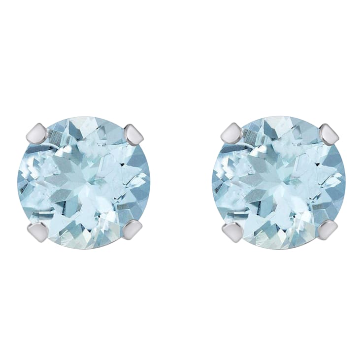 5mm Round Aquamarine Rhodium Over 10k White Gold Stud Earrings