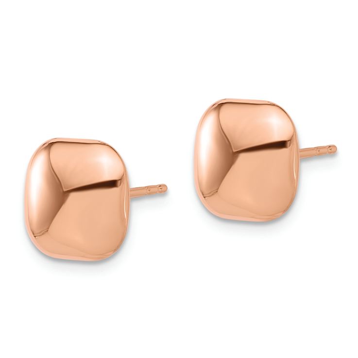 14k Rose Gold Polished 10mm Puffed Square Stud Earrings