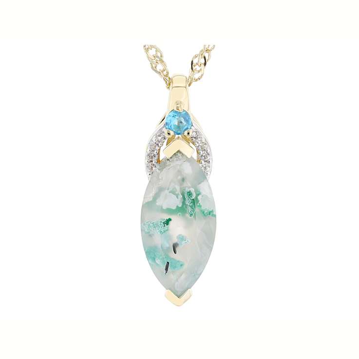 Blue Chalcedony, Neon Apatite And White Zircon Pendant Necklace In 18K
Gold Over Sterling Silver 2.33ctw