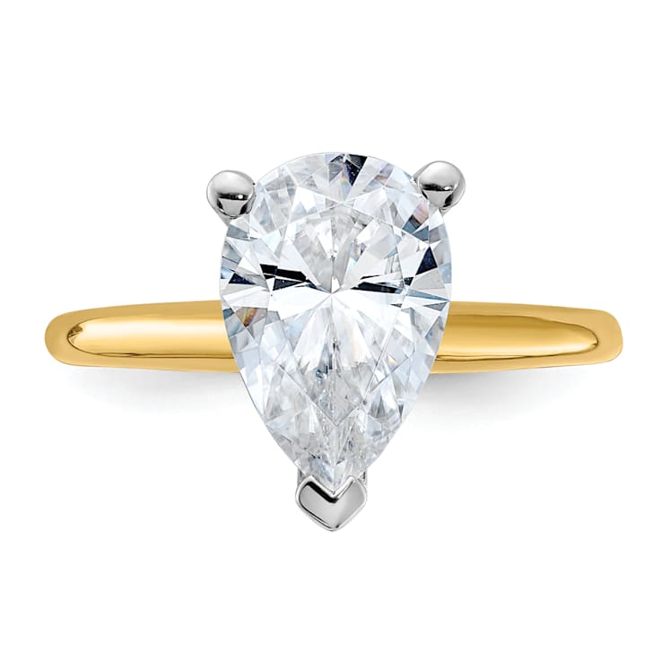 14K Yellow Gold With White Gold Accents 3 1/2 ct. G H I True Light Pear
Moissanite Solitaire Ring