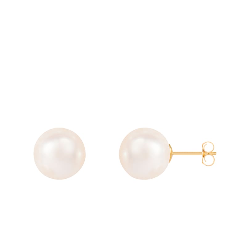 14k Yellow Gold 10-11mm White Freshwater Pearl Stud Earrings