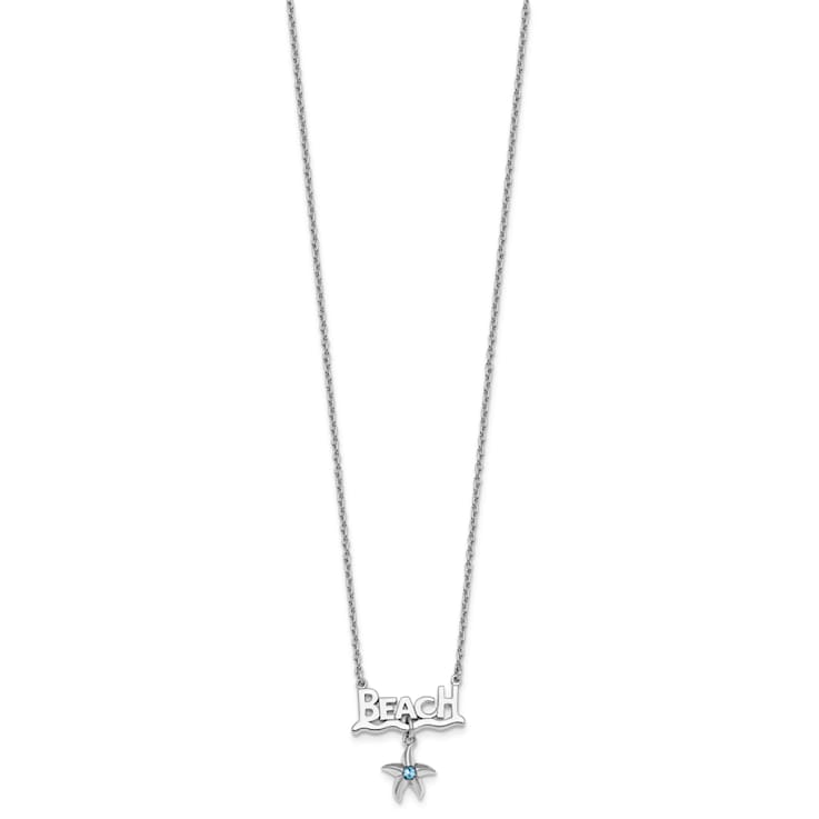 Rhodium Over Sterling Silver Blue Crystal Starfish Beach 16 Inch with 2
Inch Necklace