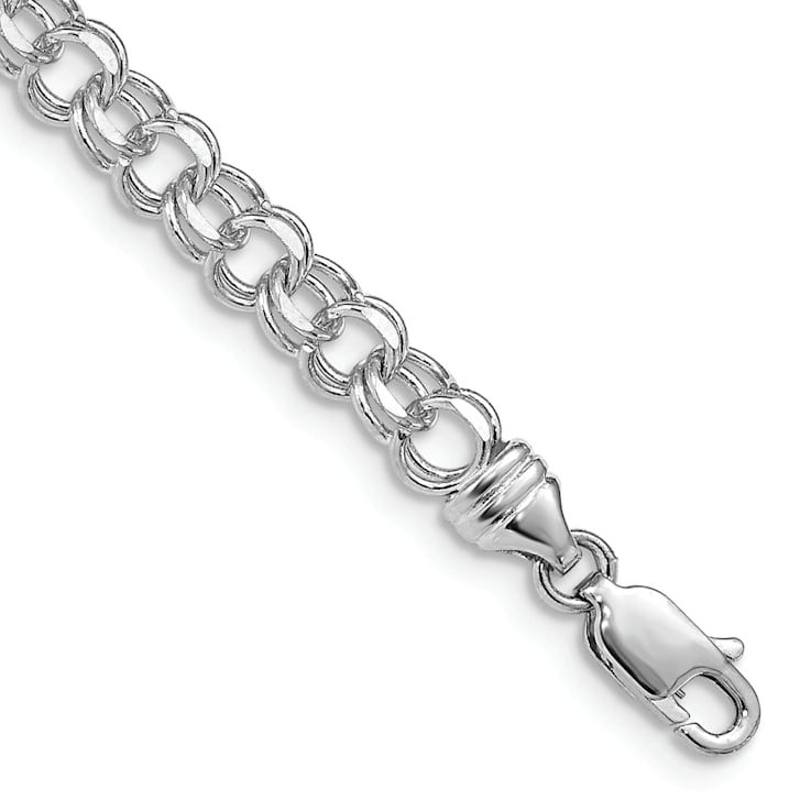 Rhodium Over 14k White Gold 4.75mm Solid Double Link Charm Bracelet