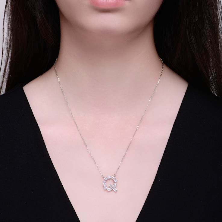Initial Q Mixed Cut CZ Pendant Necklace In Sterling Silver 18 Inch