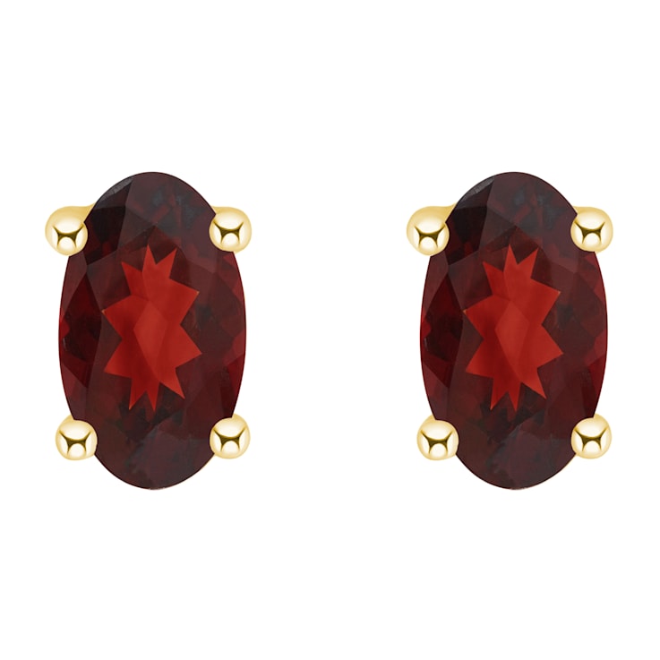 5x3mm Oval Garnet 14k Yellow Gold Stud Earrings