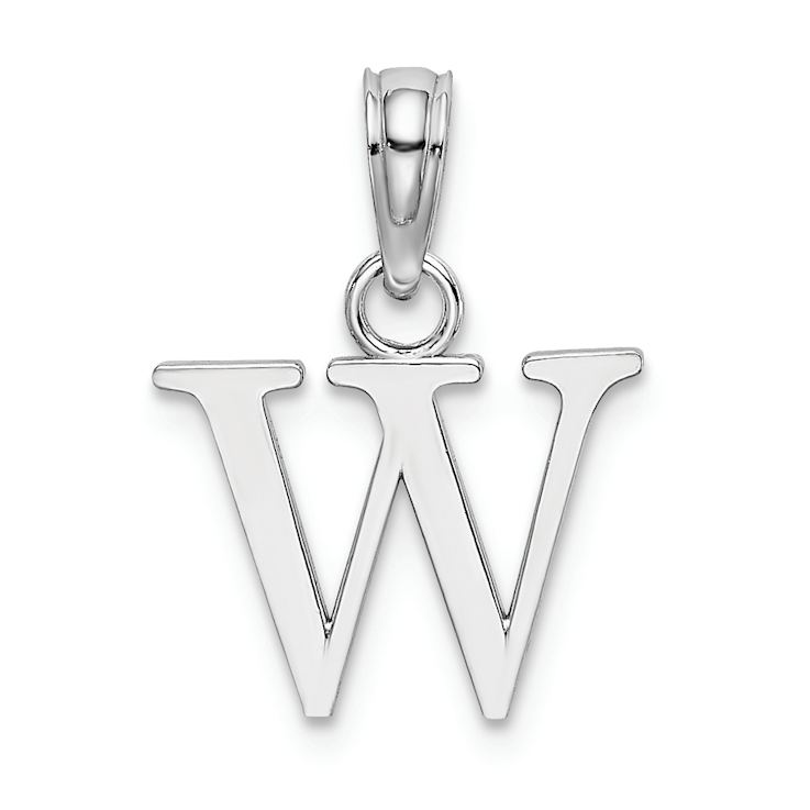 Rhodium Over 14k White Gold Polished Block Letter W Initial Pendant
