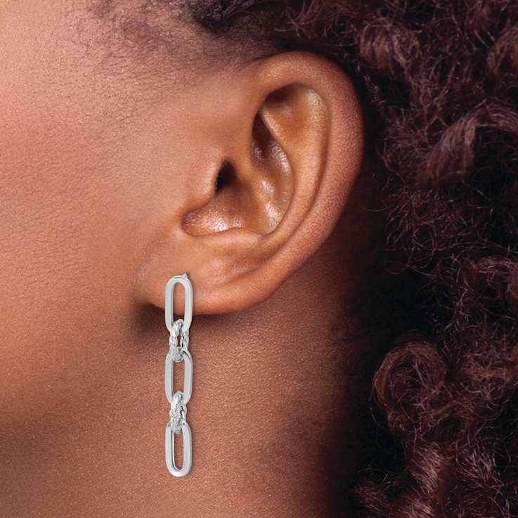 Rhodium Over 14k White Gold Polished and Textured Twisted Chain Link
Dangle Earrings