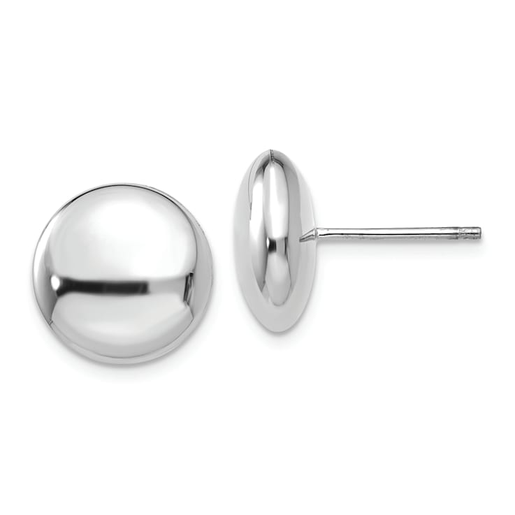 Rhodium Over 14k White Gold Polished 12mm Button Earrings