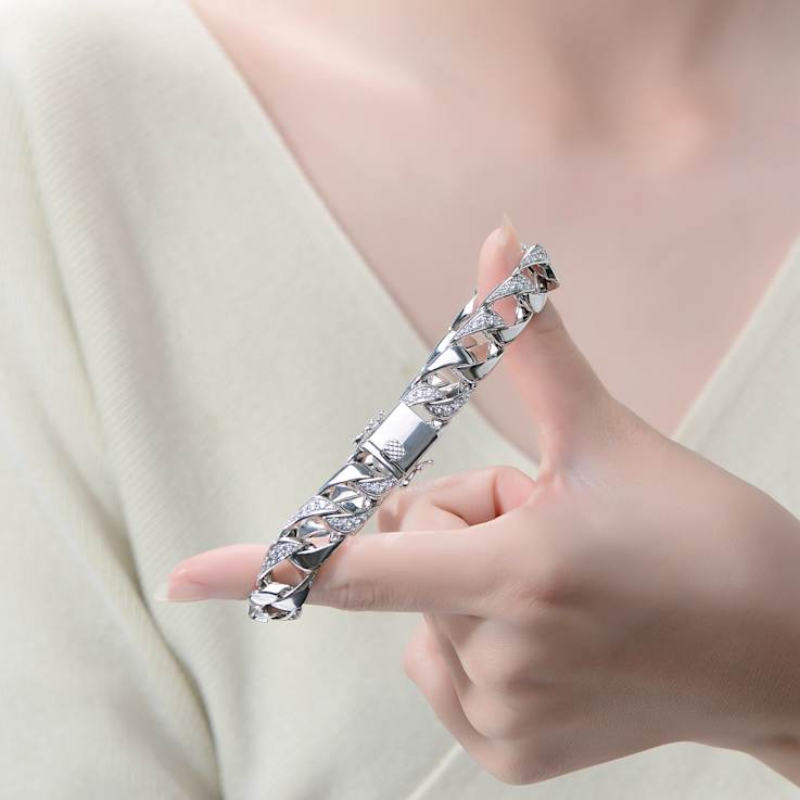 Interwoven CZ Pave Statement Bracelet In Sterling Silver