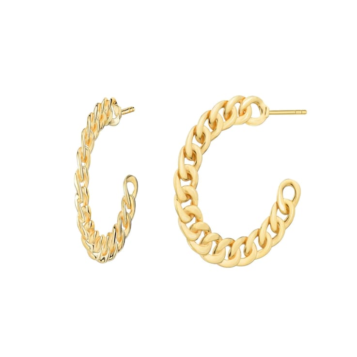 14K Yellow Gold Over Brass Flat Curb Link Acrylic Hoops