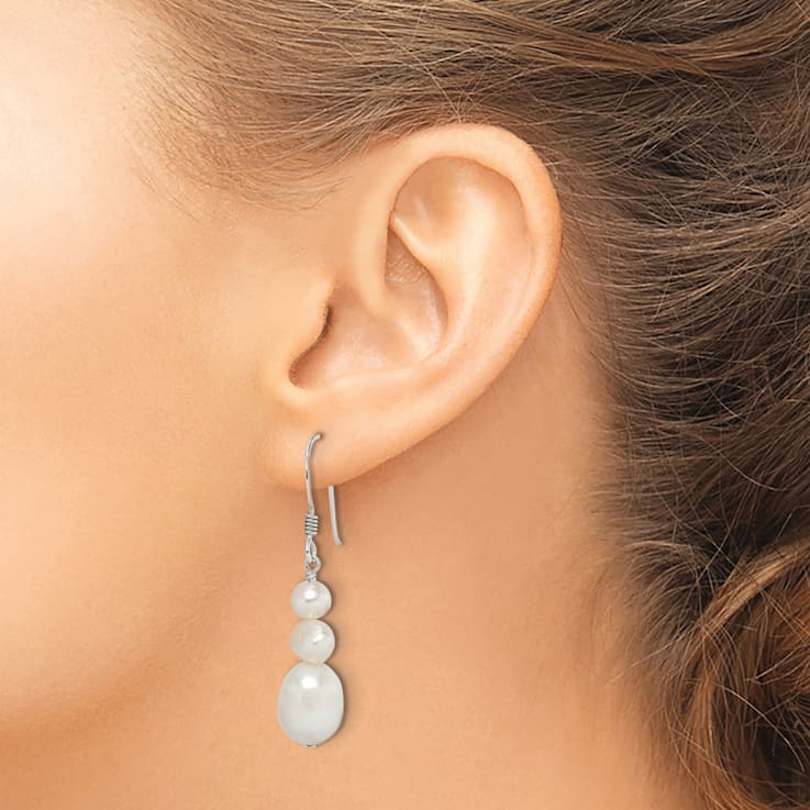 Sterling Silver Polished 6-10mm Freshwater Cultured Pearl Dangle Earrings