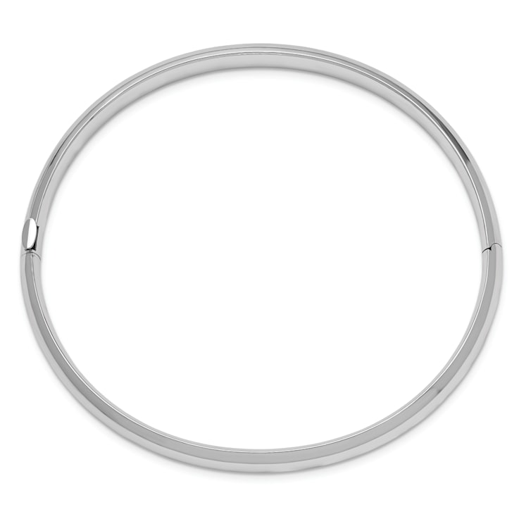 Rhodium Over 14k White Gold High Polished 6mm Hinged Bangle