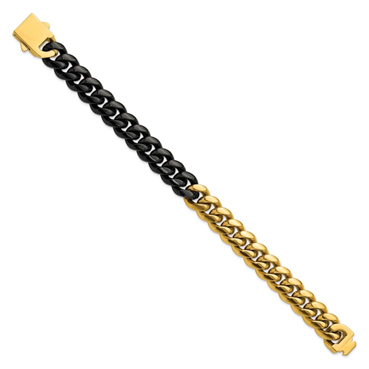 Stainless Steel Polished Black and Yellow IP-plated 12mm Bracelet