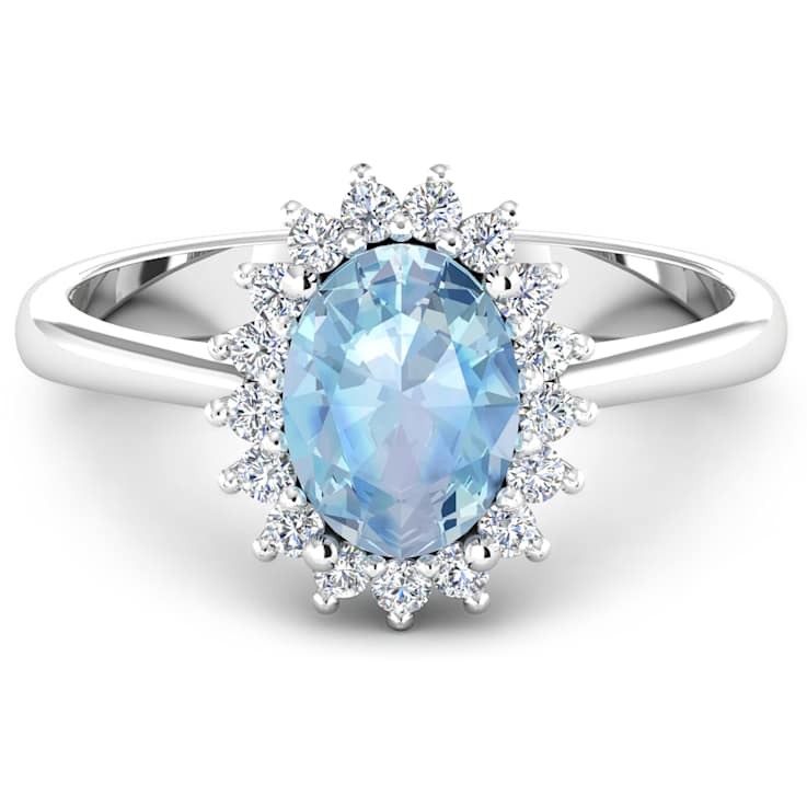 1.5ctw Blue Aquamarine and Diamond 14K White Gold Halo Ring