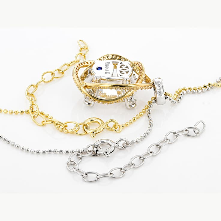 Two-tone Oval CZ Pendant With Chain In Platinum-Enhanced Sterling Silver
And 18K Gold Over Sterling Silver 8.45ctw