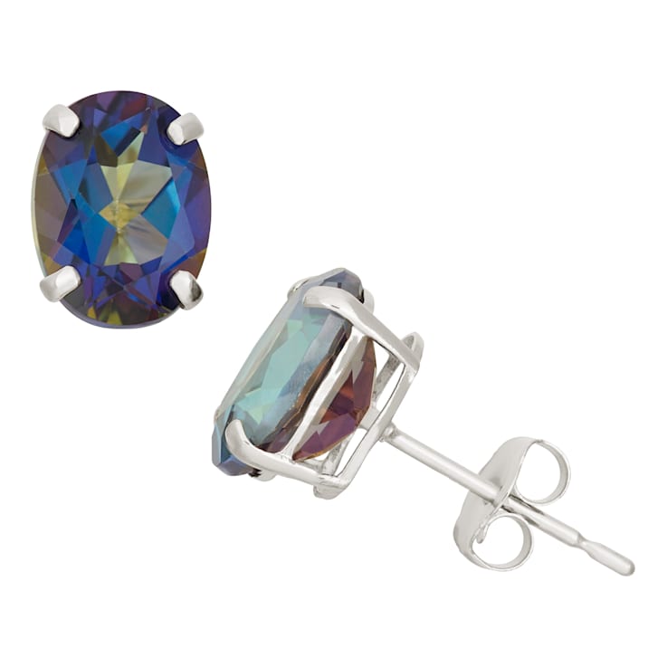 Oval Lab Created Mystic Blue Topaz 10K White Gold Earrings 2.70ctw