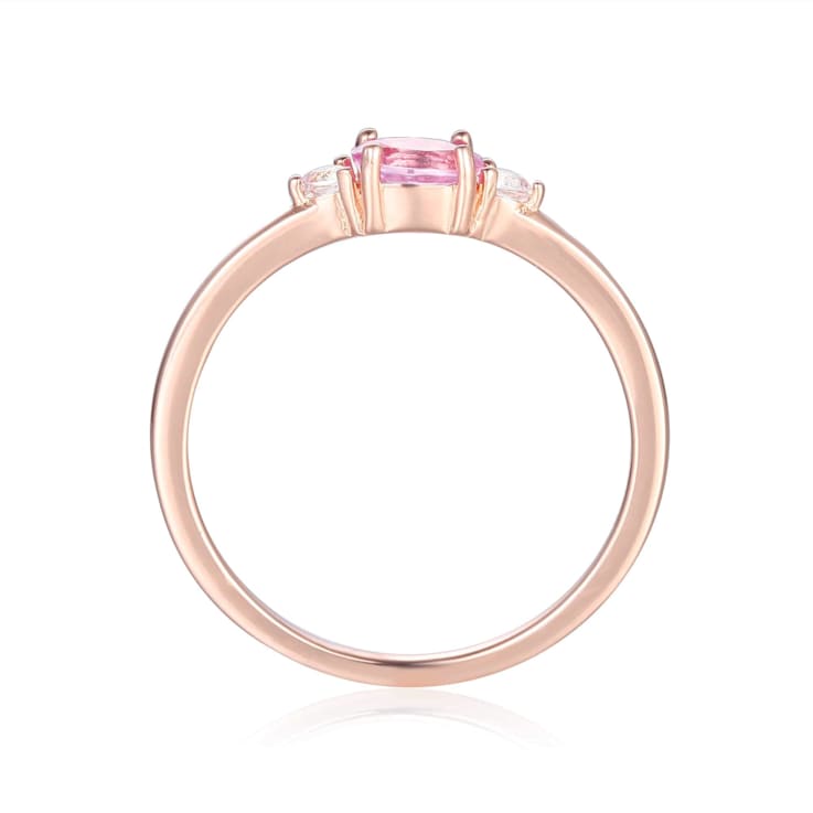 Pink and White Sapphire 14K Rose Gold Over Sterling Silver Dainty Ring, 0.53ctw