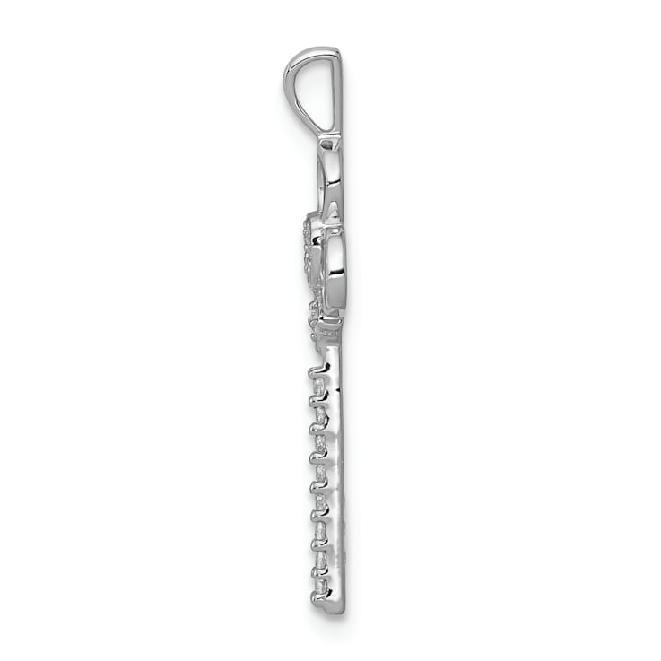 Rhodium Over 14K White Gold Diamond Club Key Pendant