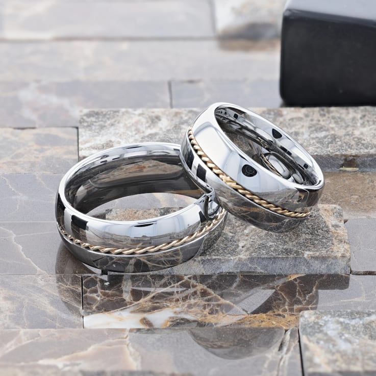 GOLDWYN Braided 14k Gold Inlay Domed Tungsten Ring 8mm