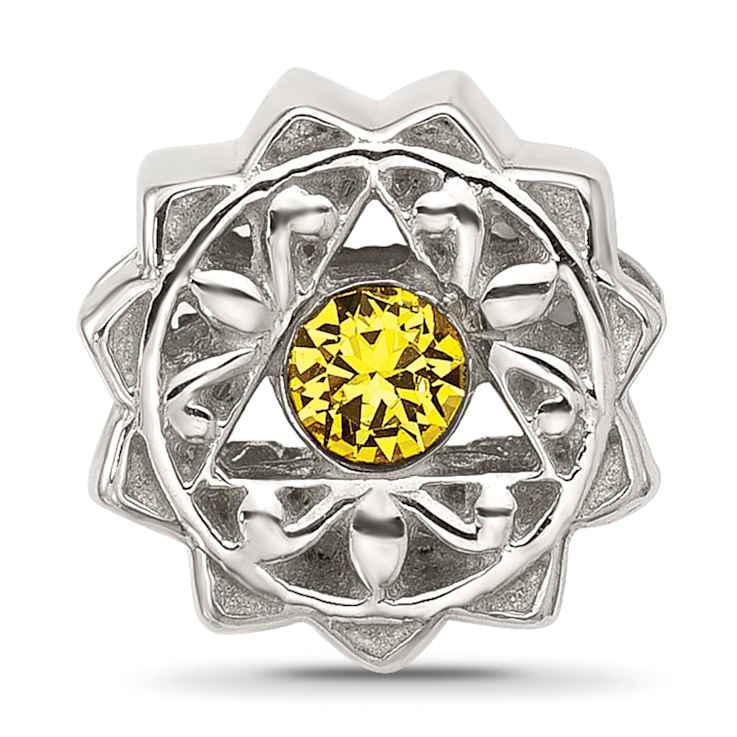 Sterling Silver Brushed and Polished Crystal Yellow Bead