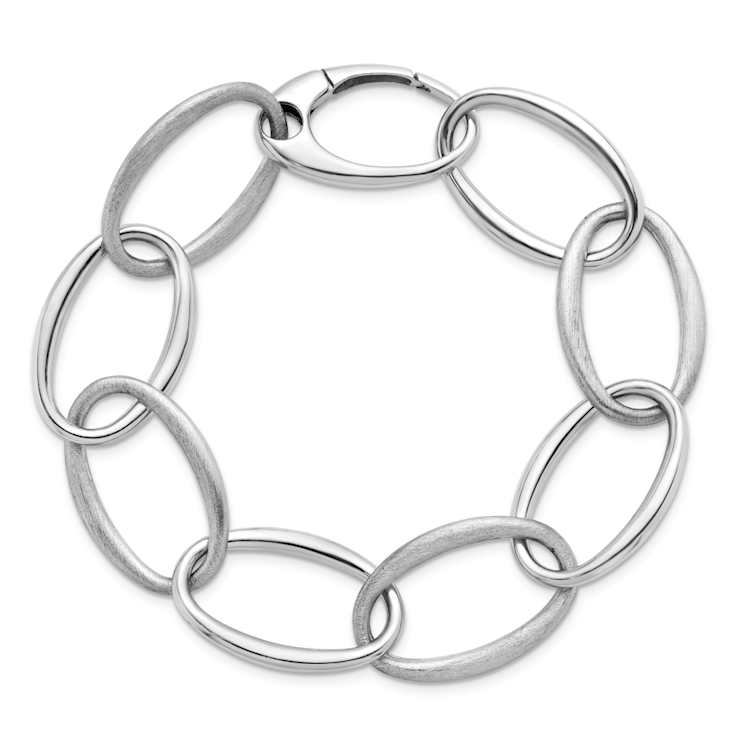 Rhodium Over Sterling Silver 18mm Oval Link 8 inch Bracelet