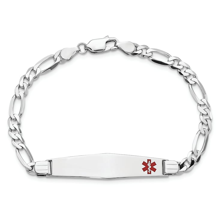 Rhodium Over 14k White Gold Medical Soft Diamond Shape Red Enamel Figaro
Link ID Bracelet
